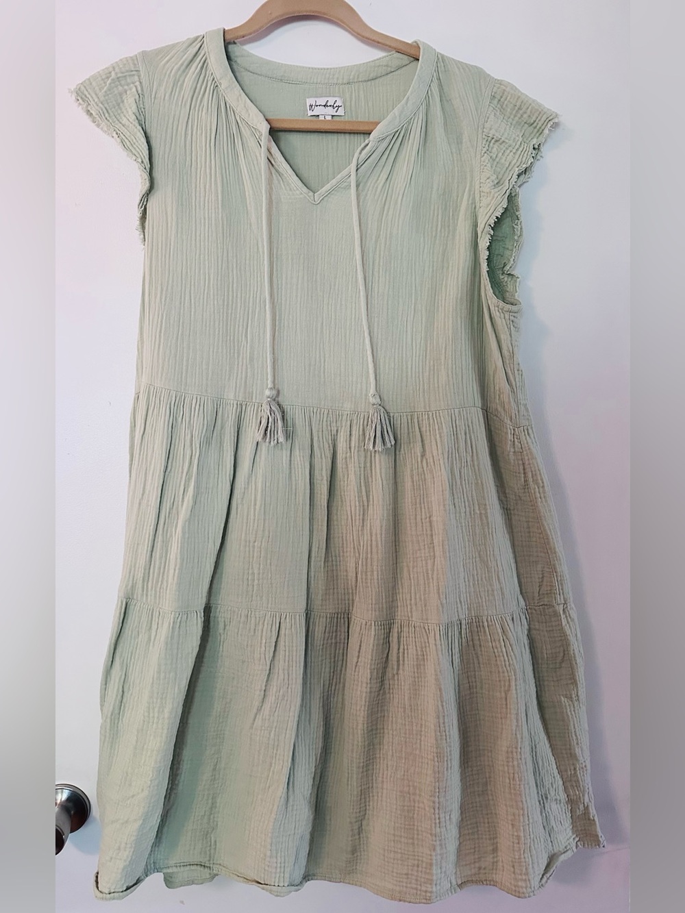 Wonderly Sage Green Gauze Tiered Dress size Large